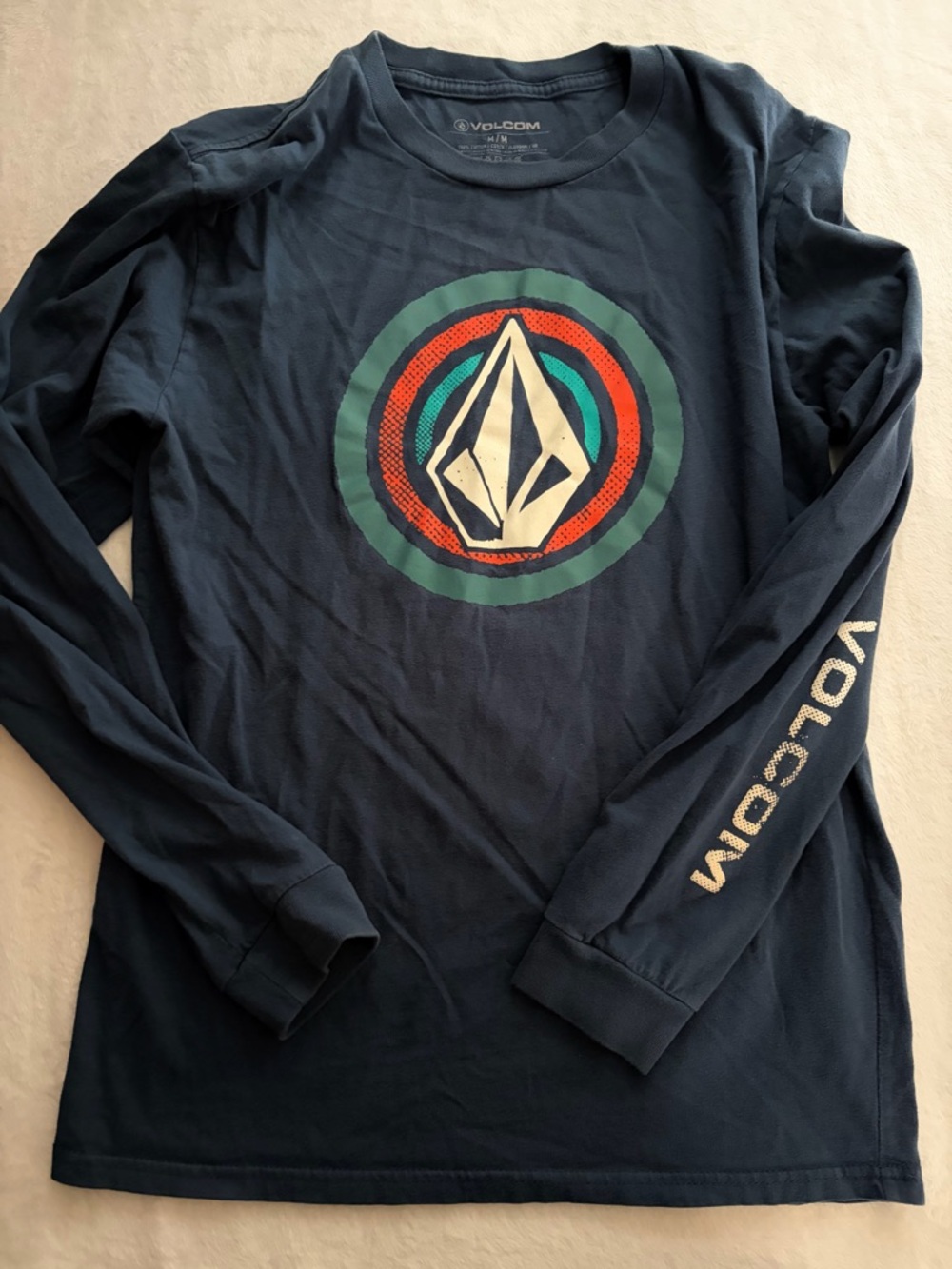 Volcom Navy Long Sleeve Tee with Multicolor Target Logo